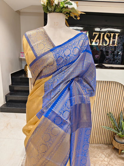 Golden & Blue Zari Tissue Saree