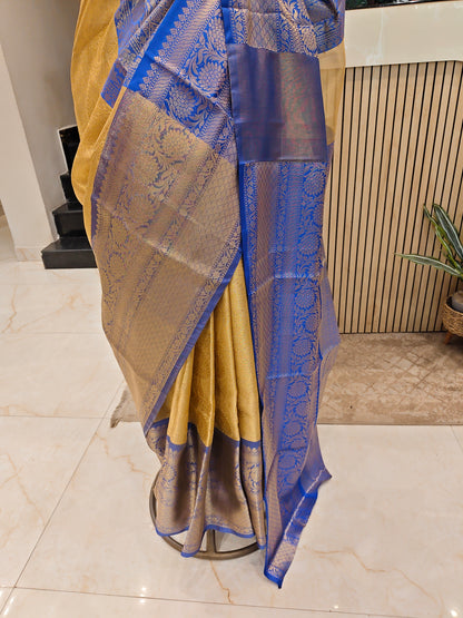 Golden & Blue Zari Tissue Saree
