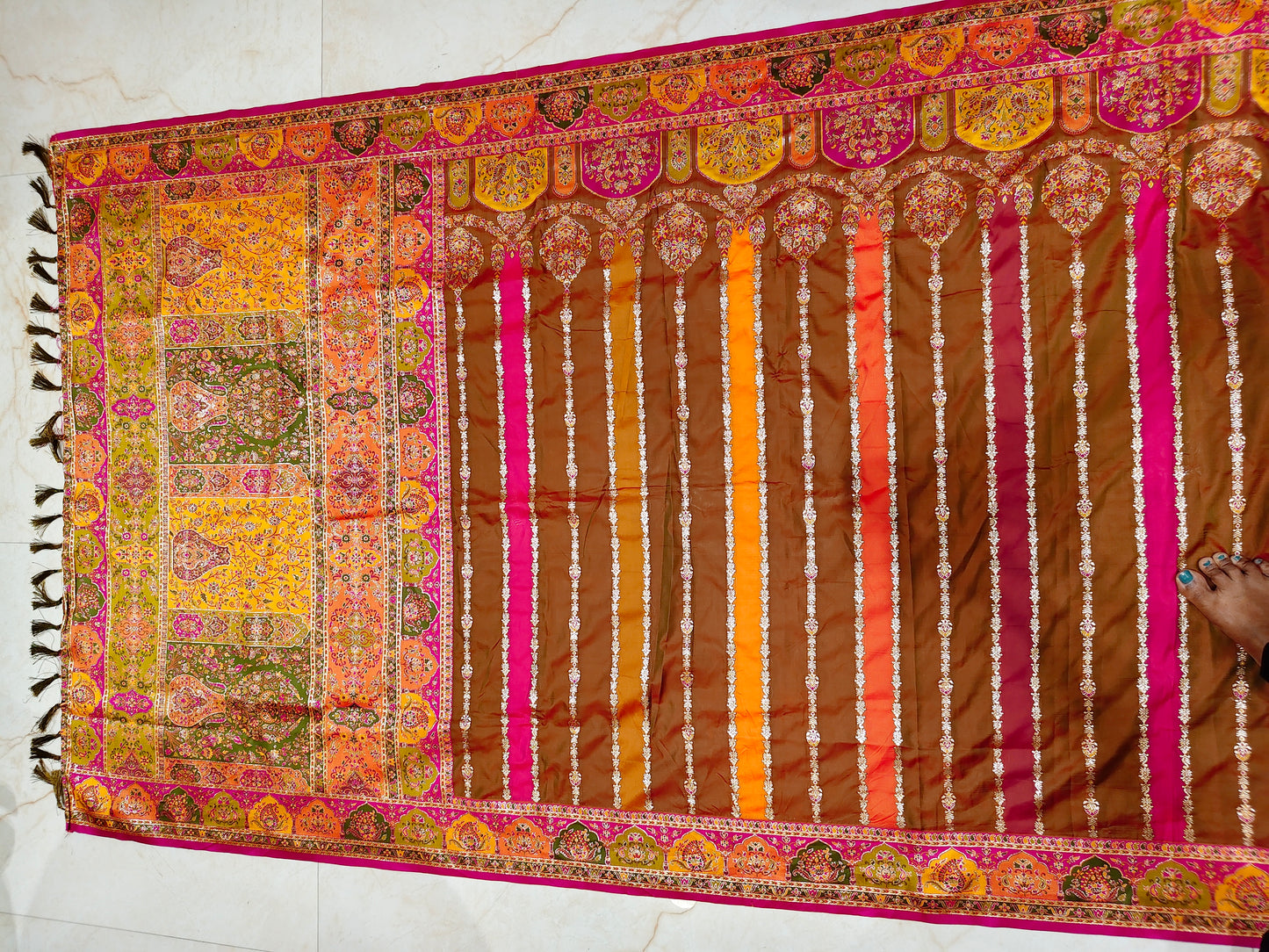 Rani Pink & Olive Green Darbari Silk Saree