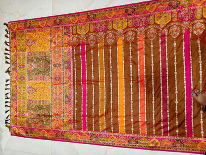Rani Pink & Olive Green Darbari Silk Saree