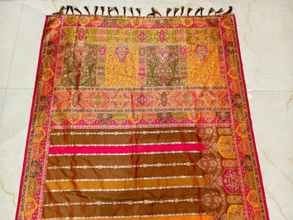Rani Pink & Olive Green Darbari Silk Saree