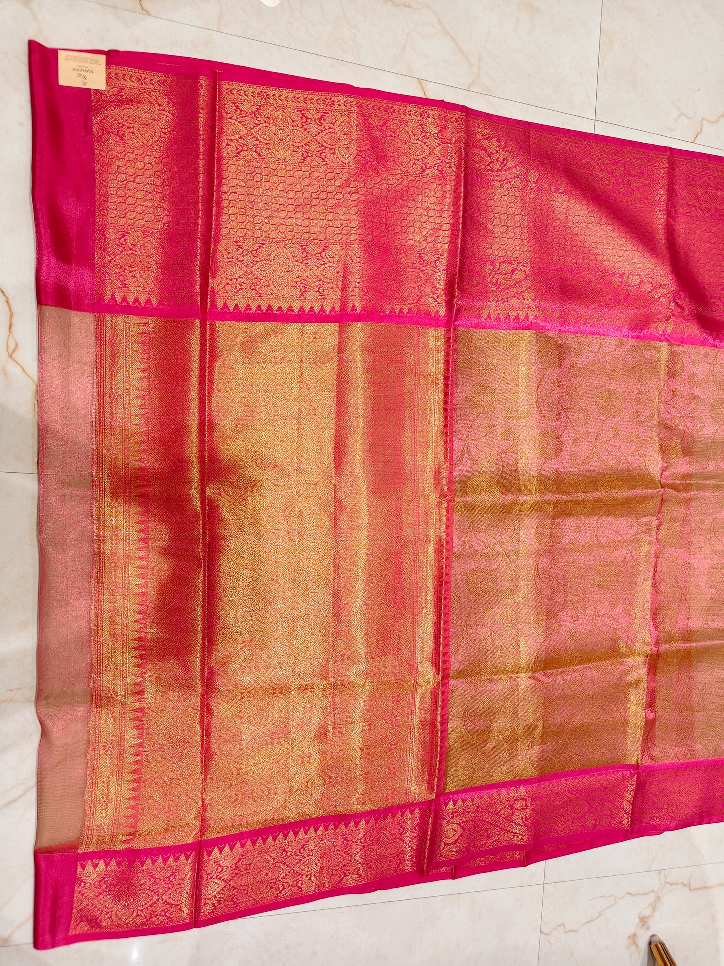Rose Gold & Rani Pink Zari Tissue Saree