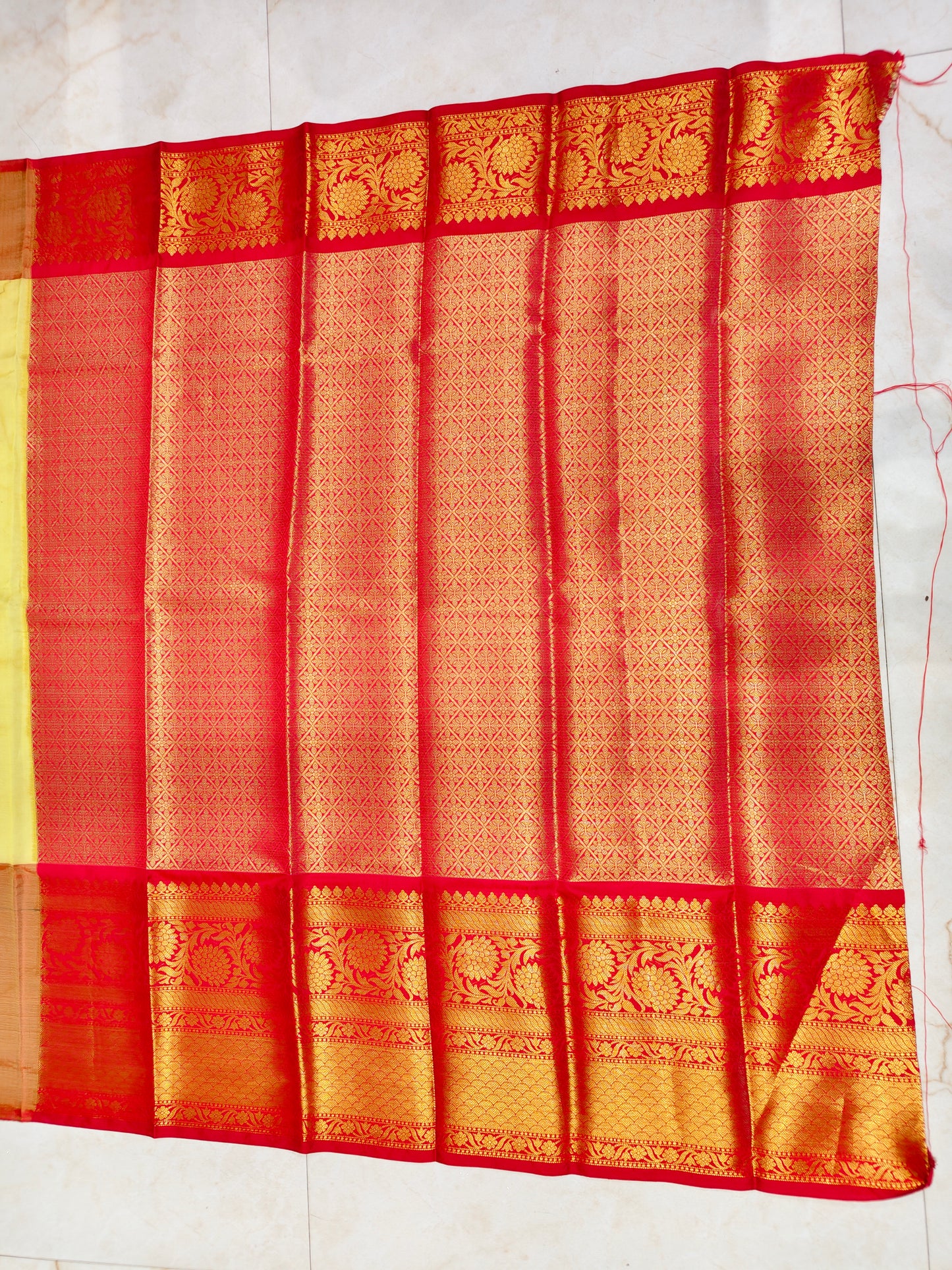 Red & Yellow Zari Tissue Saree