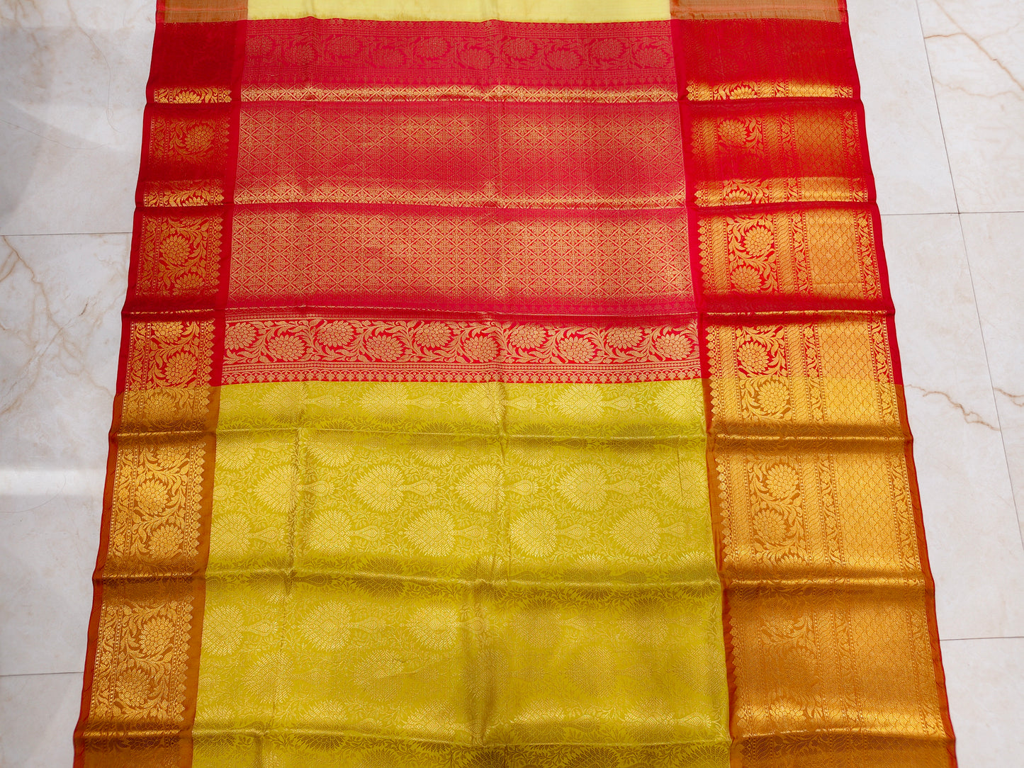 Red & Yellow Zari Tissue Saree