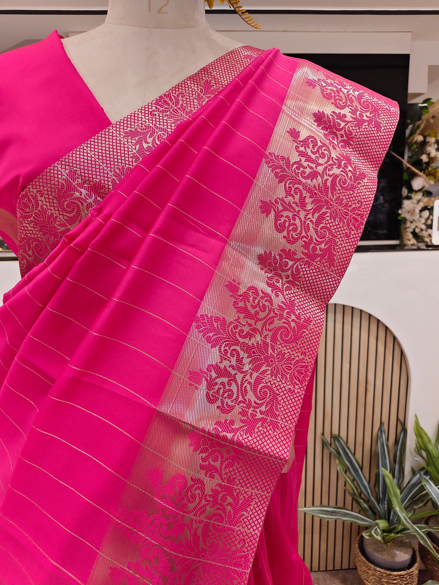 Rani Pink Zari Silk Saree
