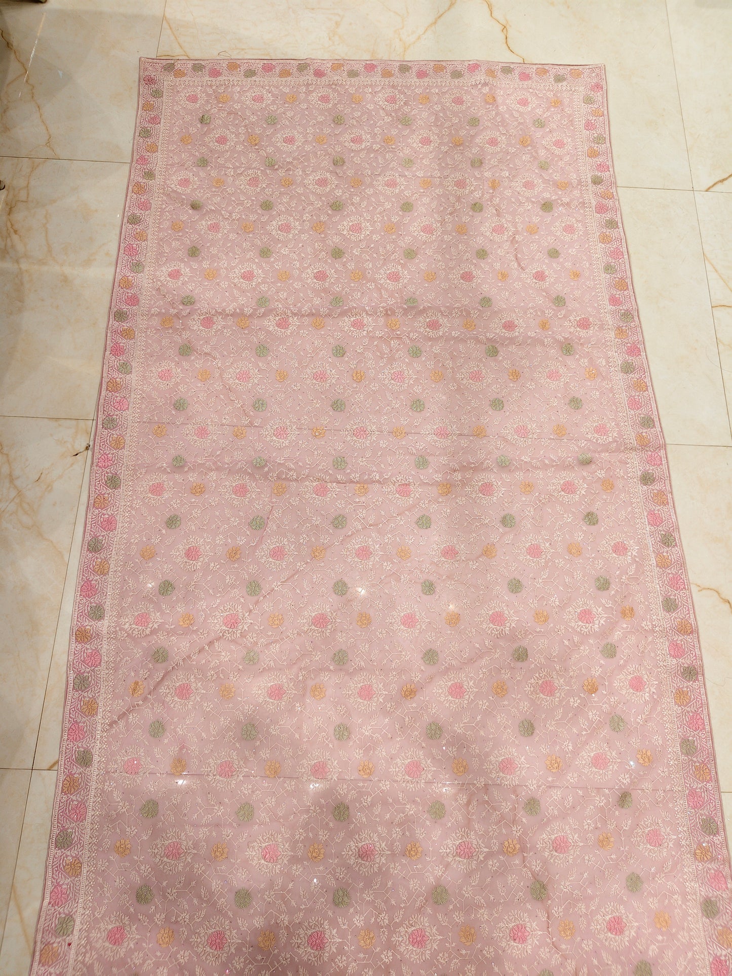 Baby Pink Resham & Stone Work Georgette Saree