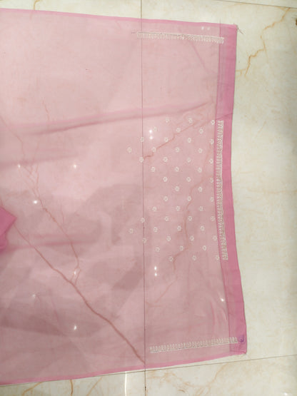 Baby Pink Resham & Stone Work Georgette Saree