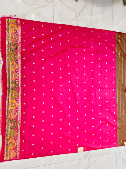 Rani Pink & Olive Green Darbari Silk Saree