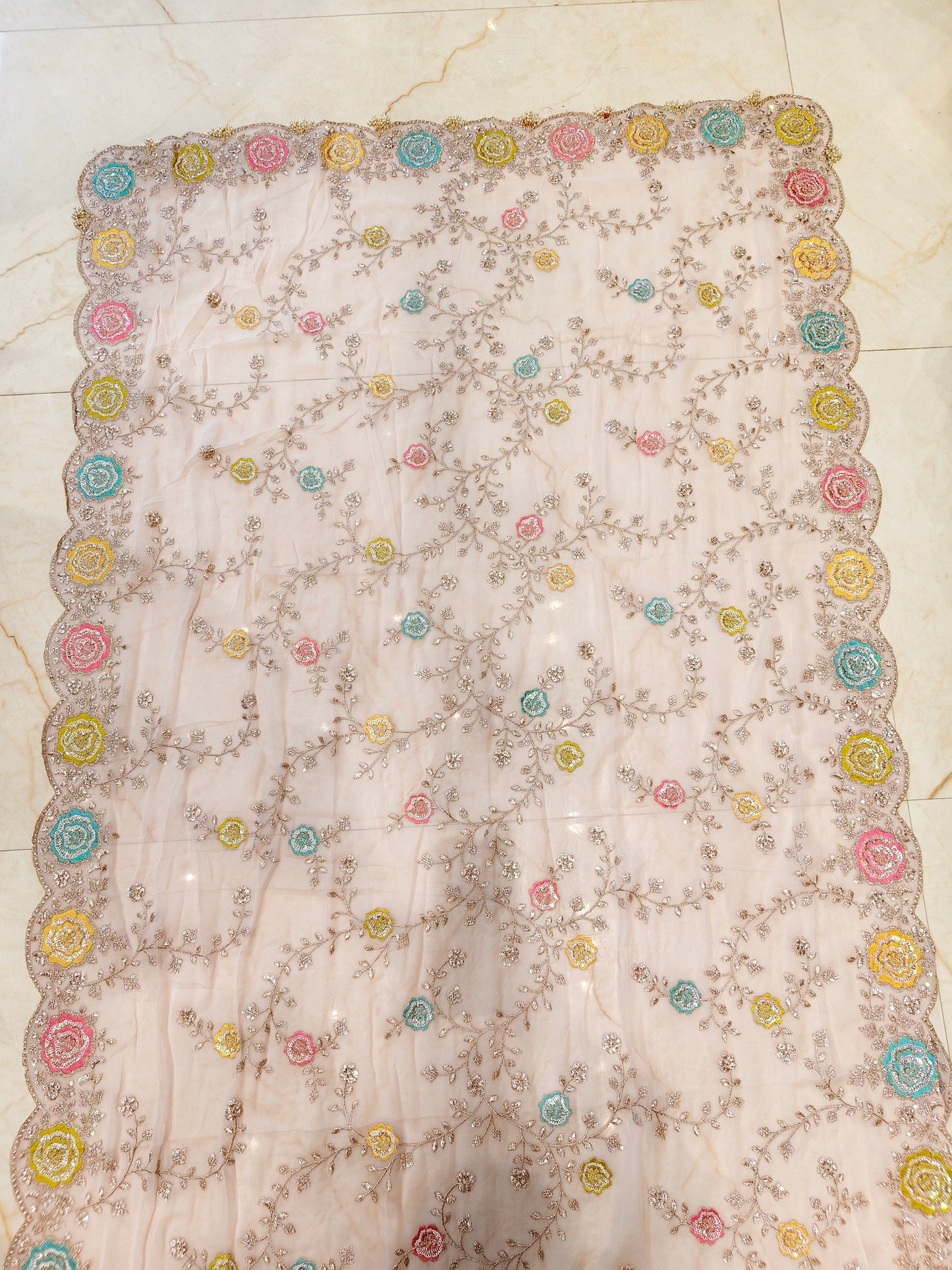 Lavender Zari & Resham Work Georgette Saree
