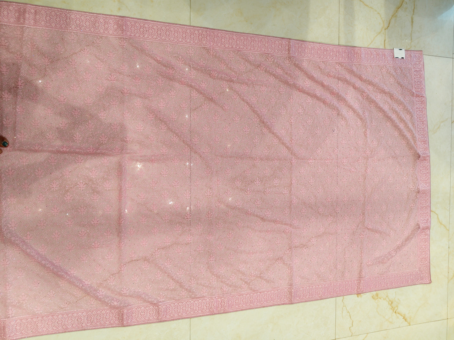 Baby Pink Resham & Stone Work Georgette Saree