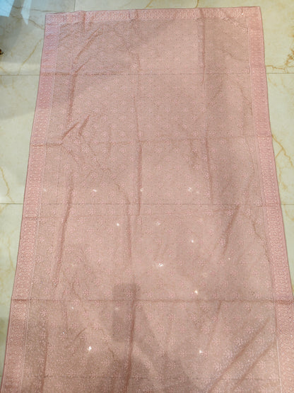 Baby Pink Resham & Stone Work Georgette Saree