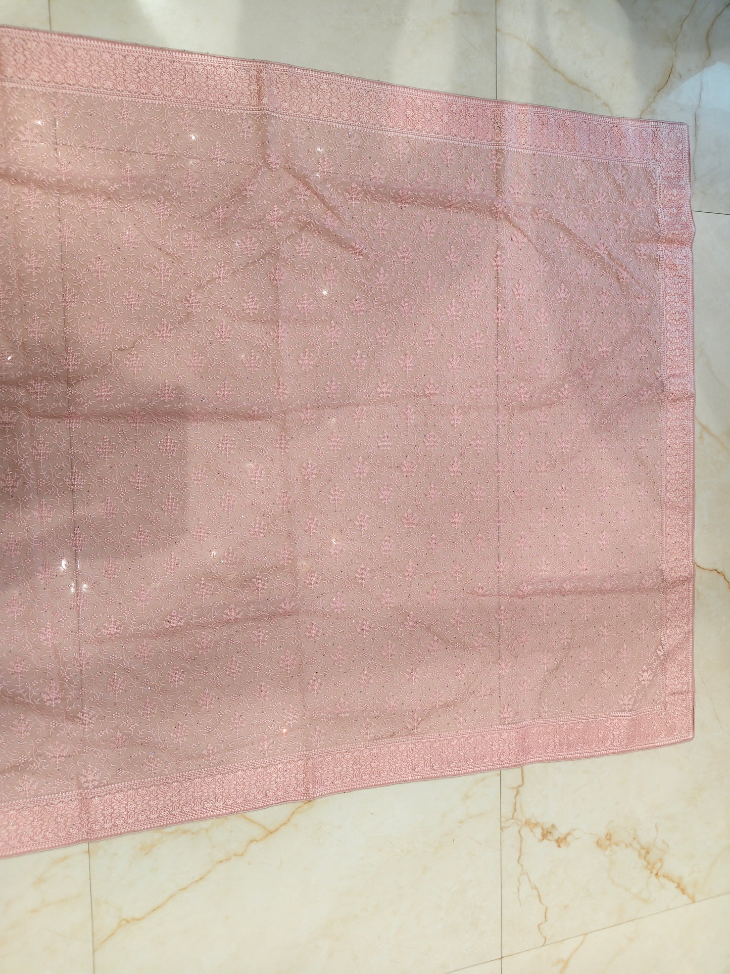 Baby Pink Resham & Stone Work Georgette Saree