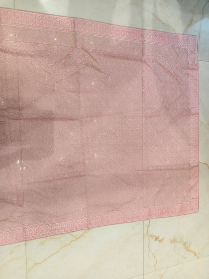 Baby Pink Resham & Stone Work Georgette Saree