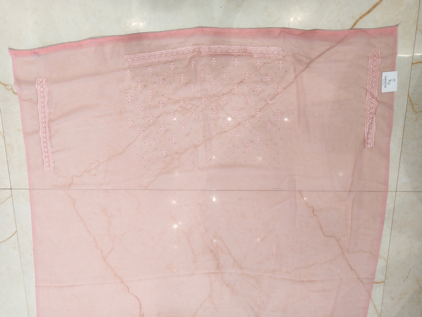 Baby Pink Resham & Stone Work Georgette Saree