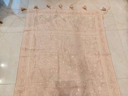 Baby Pink Bird Motif Chikankari Georgette Saree