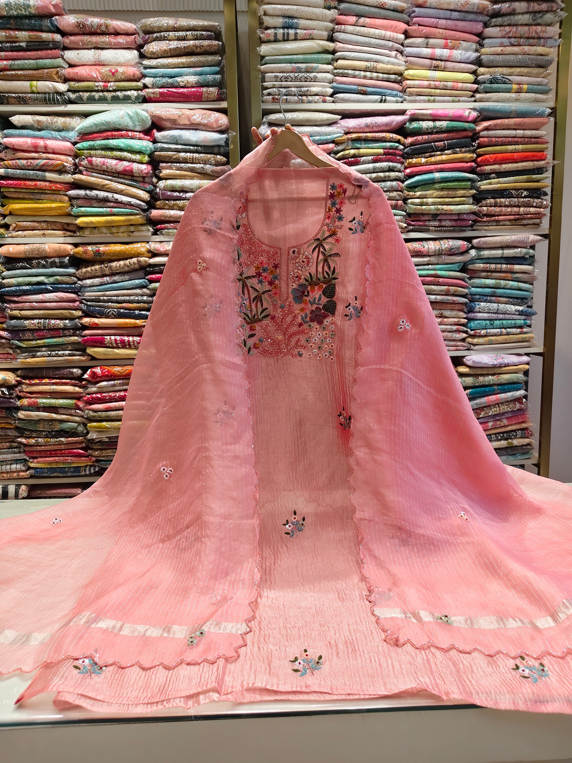 Baby Pink Unstitched Suit
Crush Tissue Suit Set
Kutdana Work Suit
Designer Festive Suit
Wedding Wear Suit