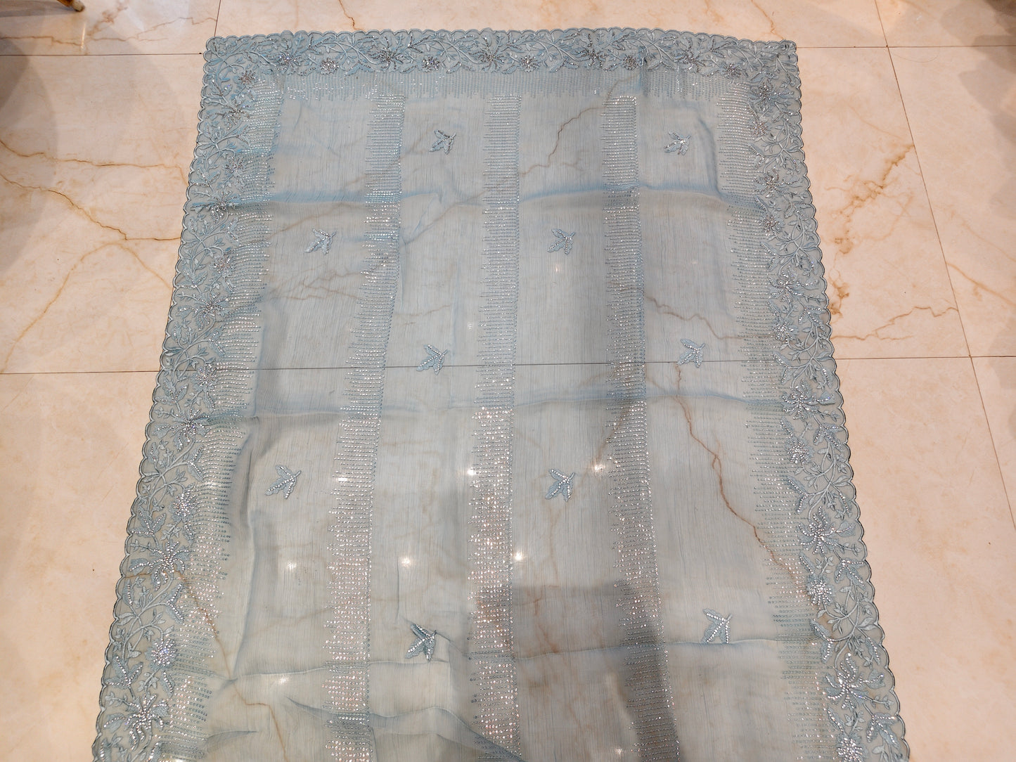 Sky Blue Resham & Stone Work Chiffon Saree
