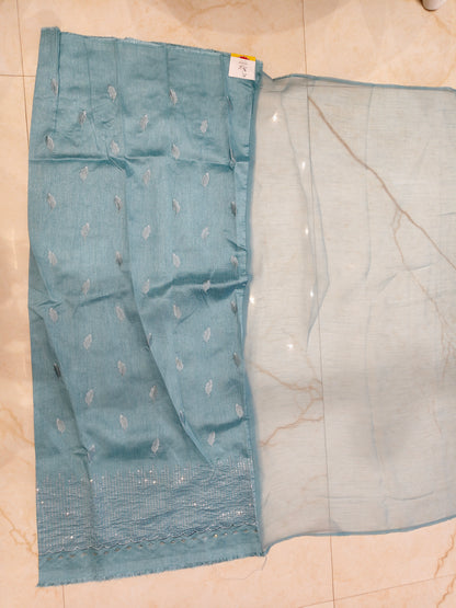 Sky Blue Resham & Stone Work Chiffon Saree