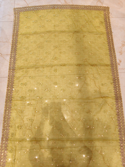 Lemon Zari & Resham Work Chiffon Saree