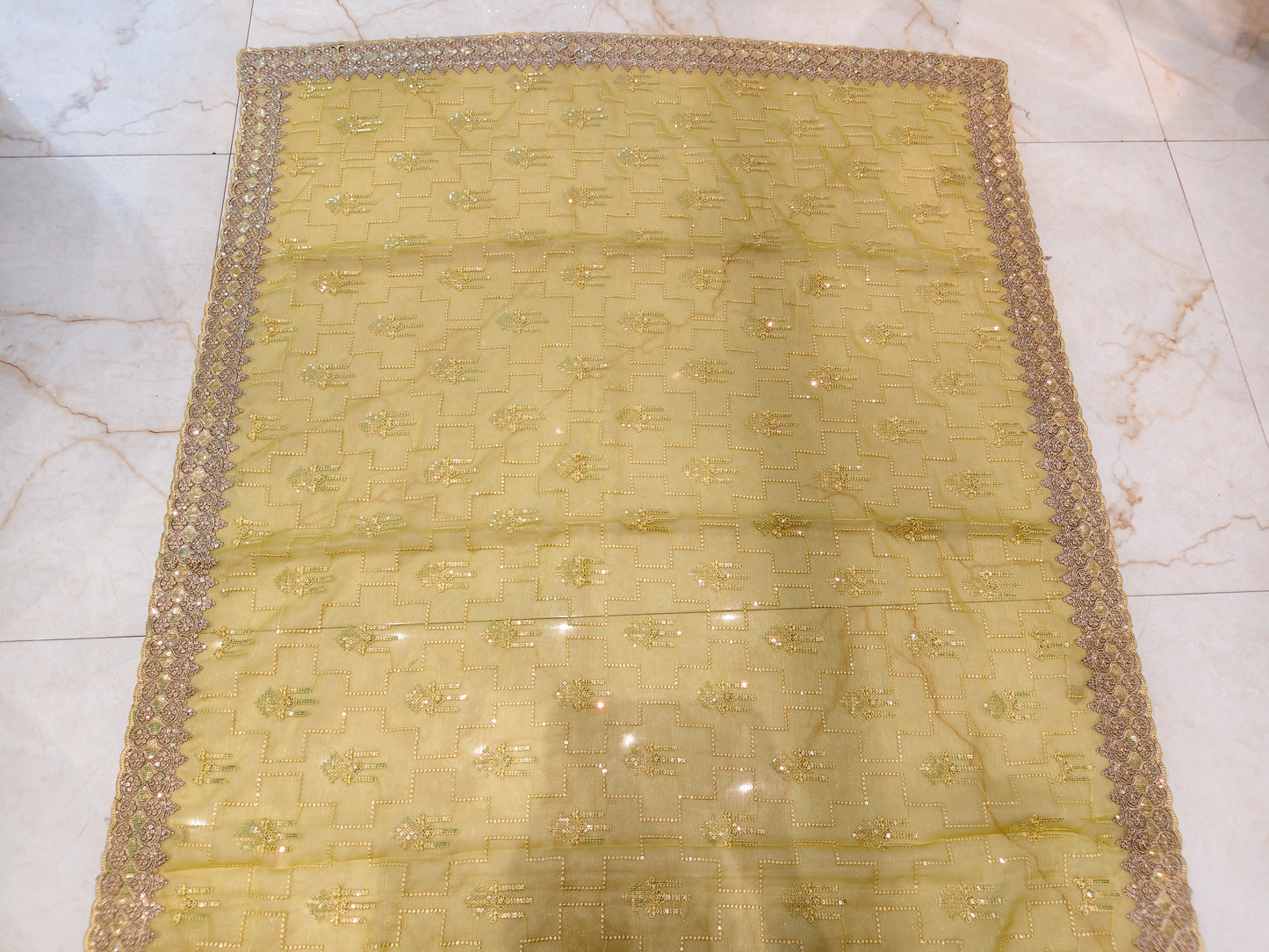 Lemon Zari & Resham Work Chiffon Saree