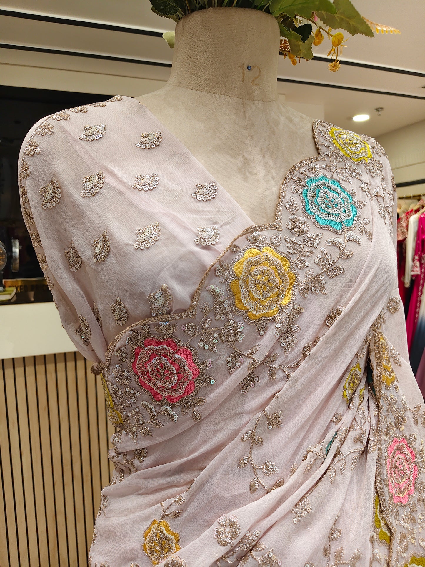 Lavender Zari & Resham Work Georgette Saree