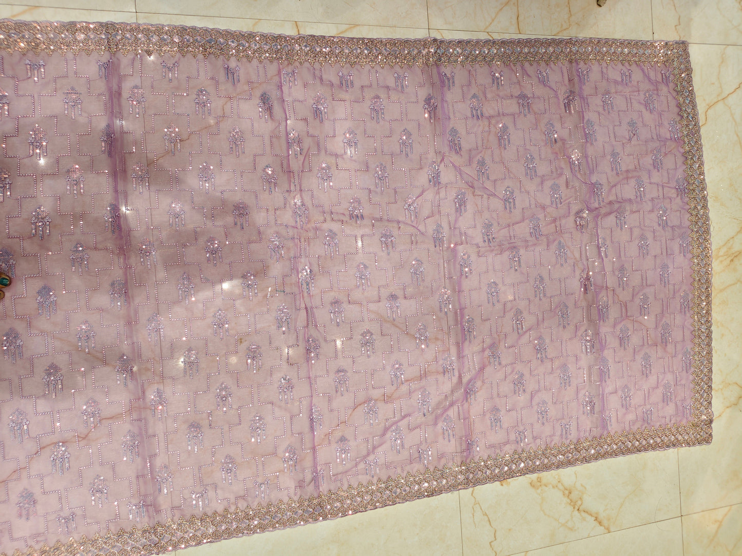 Lavender Zari & Resham Work Chiffon Saree