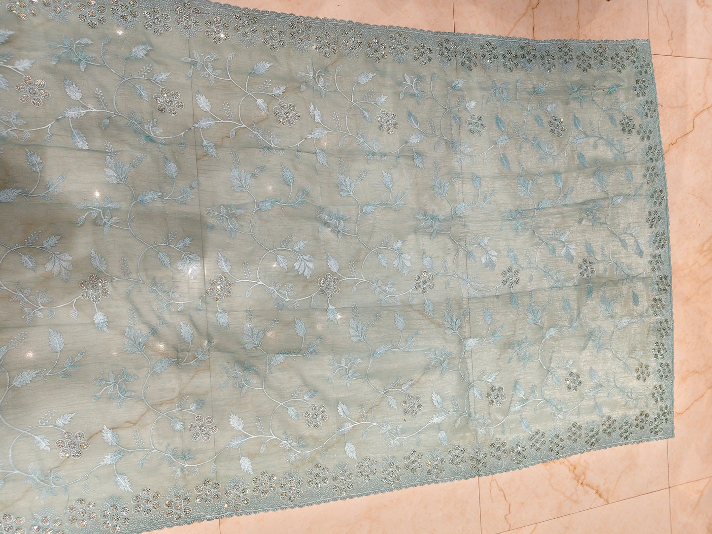 Sea Green Resham & Stone Work Chiffon Saree