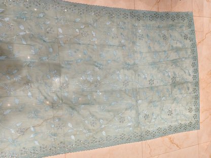 Sea Green Resham & Stone Work Chiffon Saree