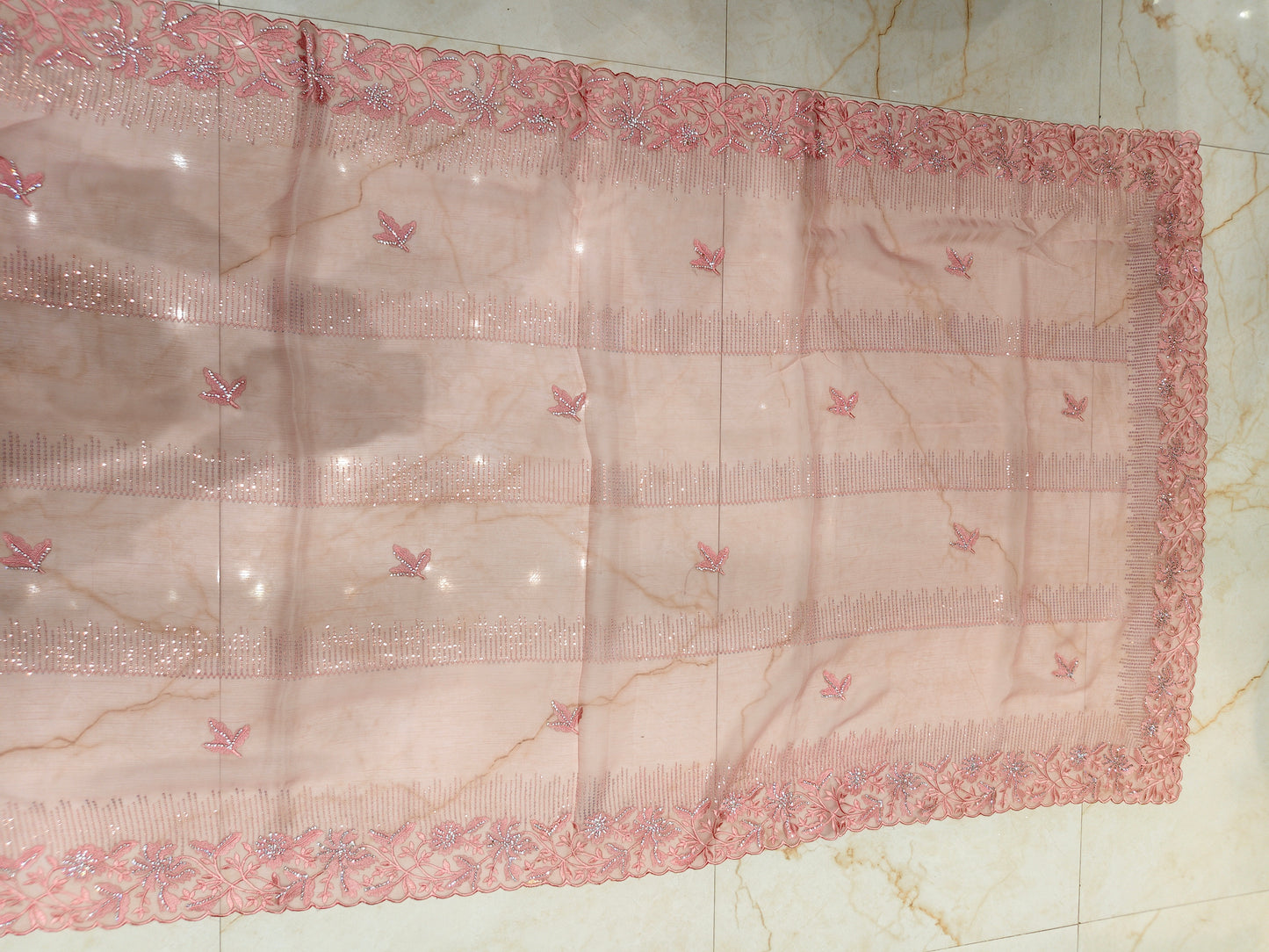 Pink Sequins & Stone Work Chiffon Saree