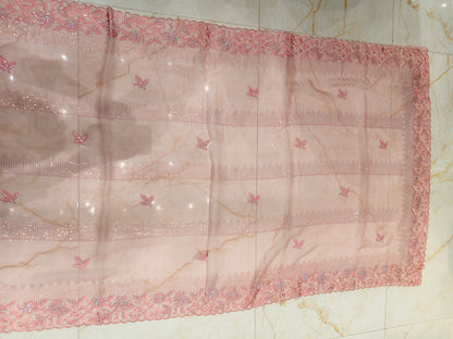 Pink Sequins & Stone Work Chiffon Saree