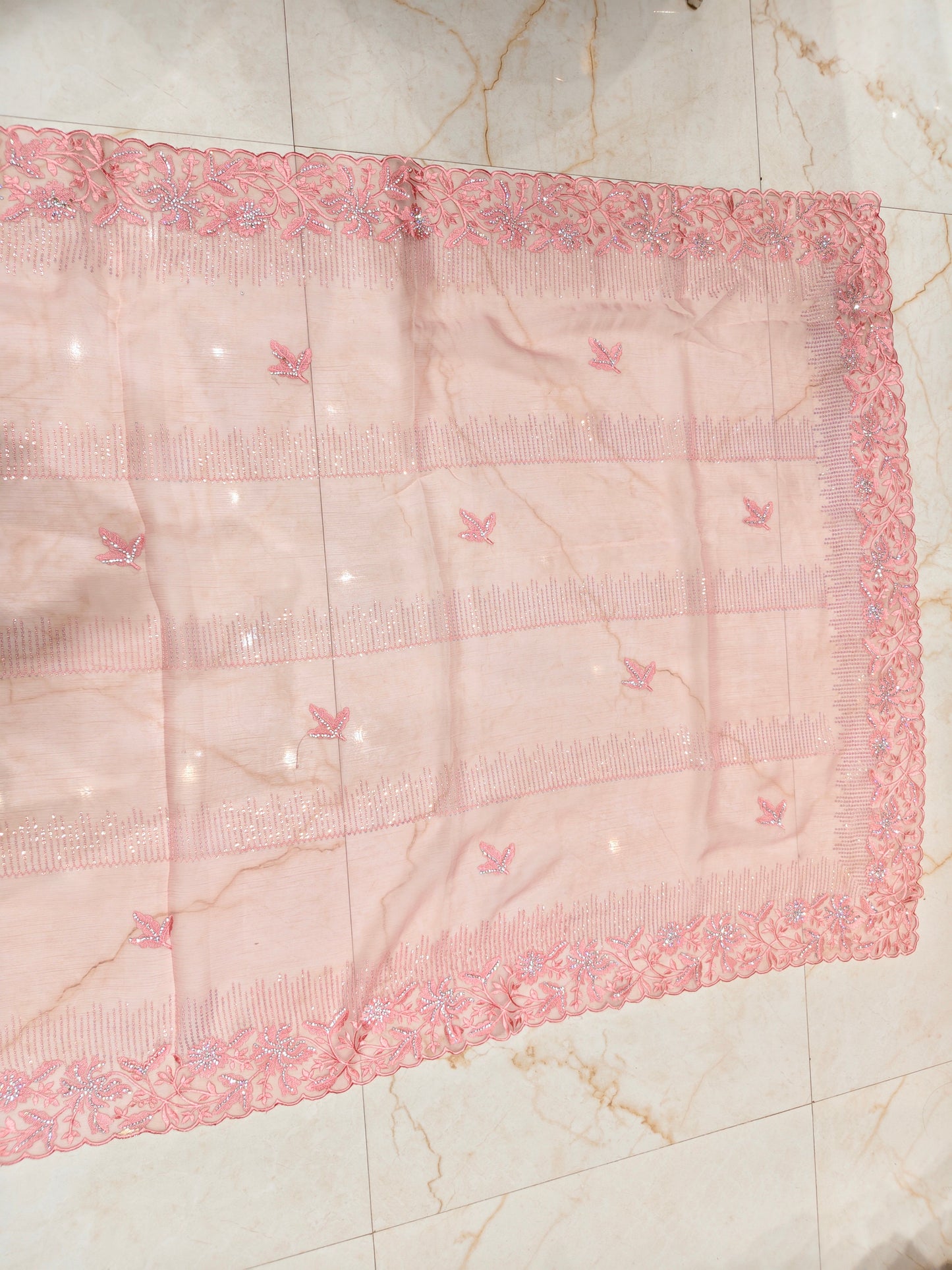 Pink Sequins & Stone Work Chiffon Saree