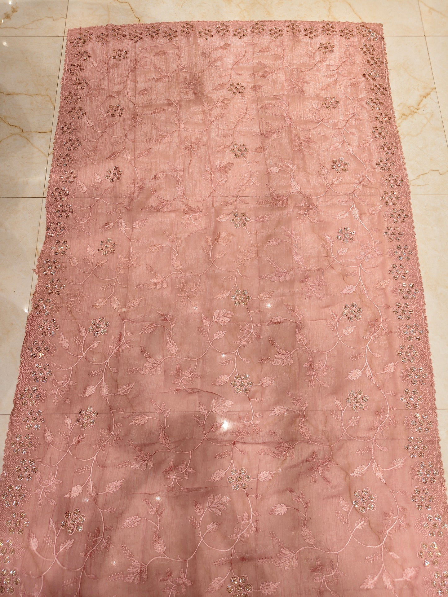Pink Resham & Stone Work Chiffon Saree