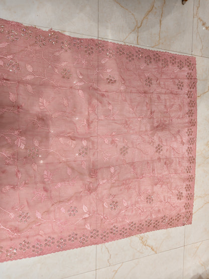 Pink Resham & Stone Work Chiffon Saree