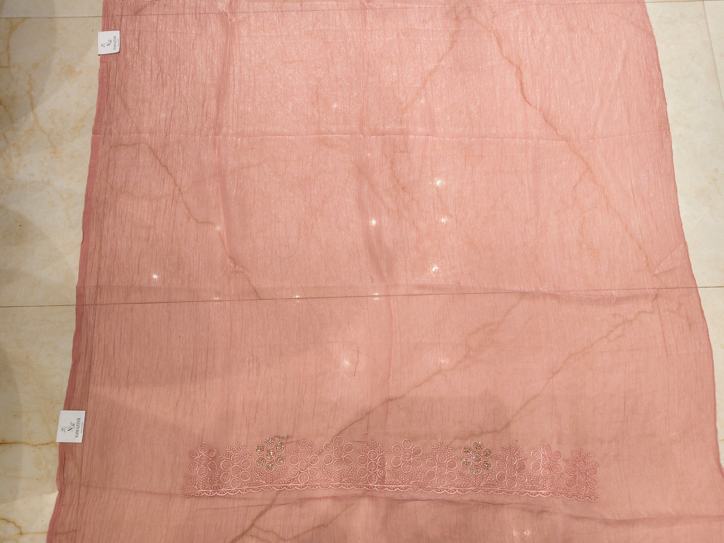 Pink Resham & Stone Work Chiffon Saree