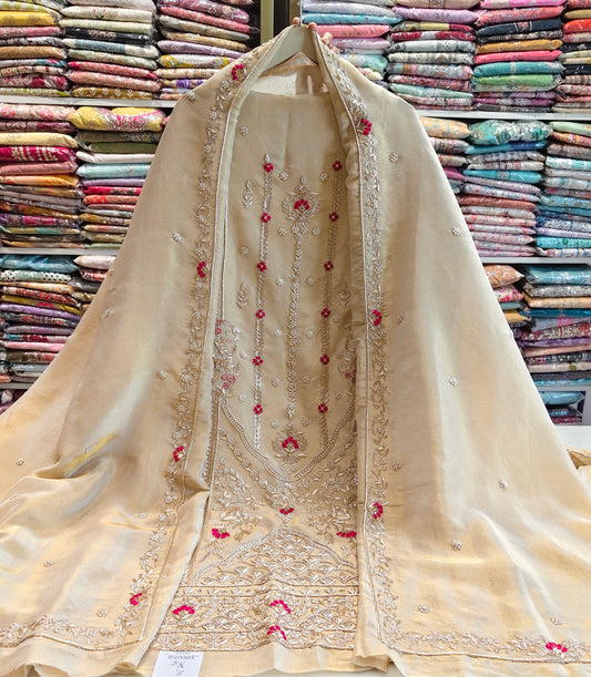 Golden Unstitched Suit
Tissue Suit Set
Kutdana Work Suit
Dabka Work Suit
Designer Festive Suit