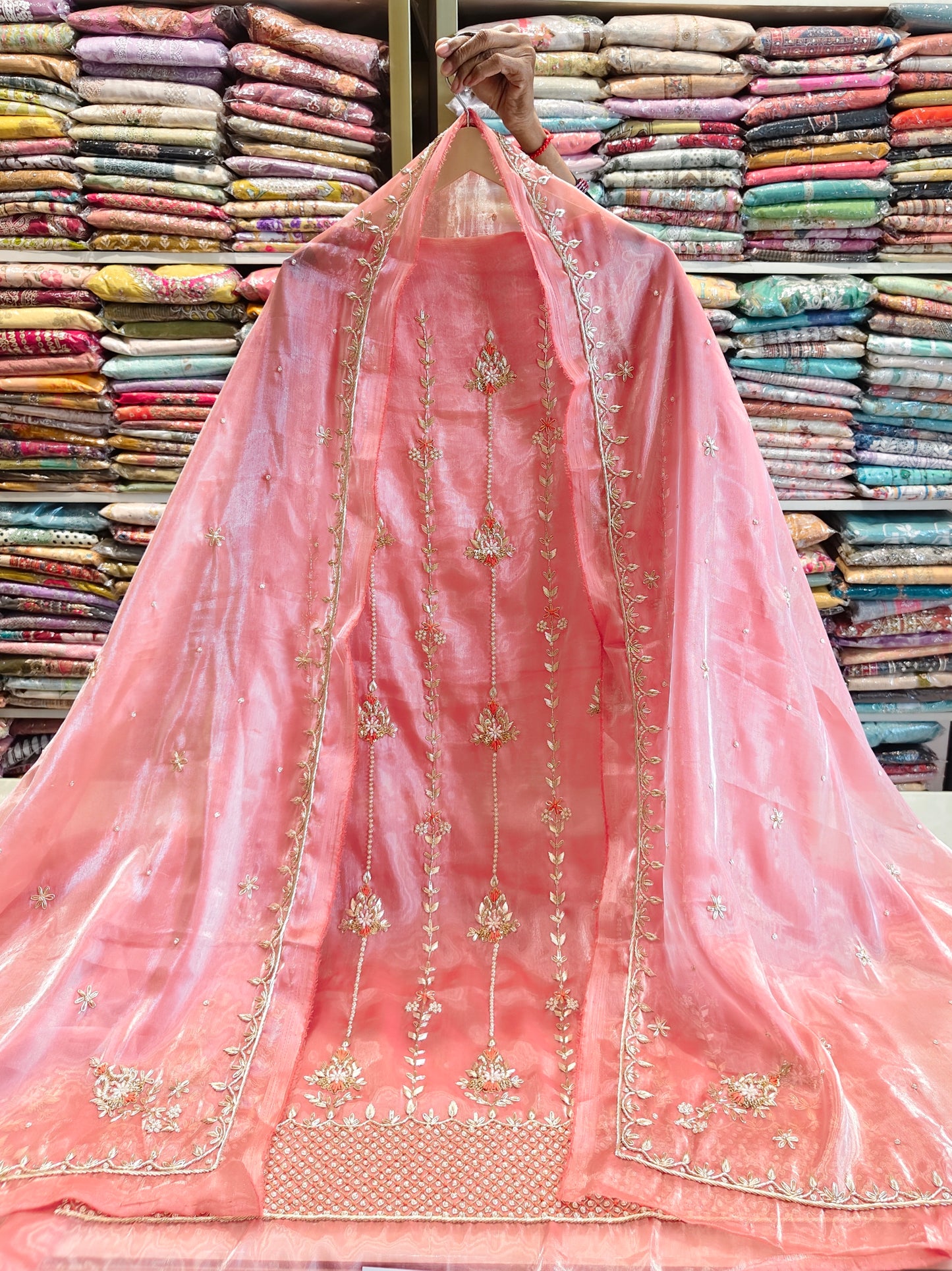 Peach Unstitched Suit
Tissue Suit Set
Dabka Work Suit
Zari Work Suit
Designer Festive Suit