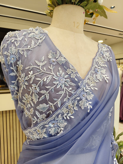 Light Blue Kutdana & Stone Work Tissue Saree