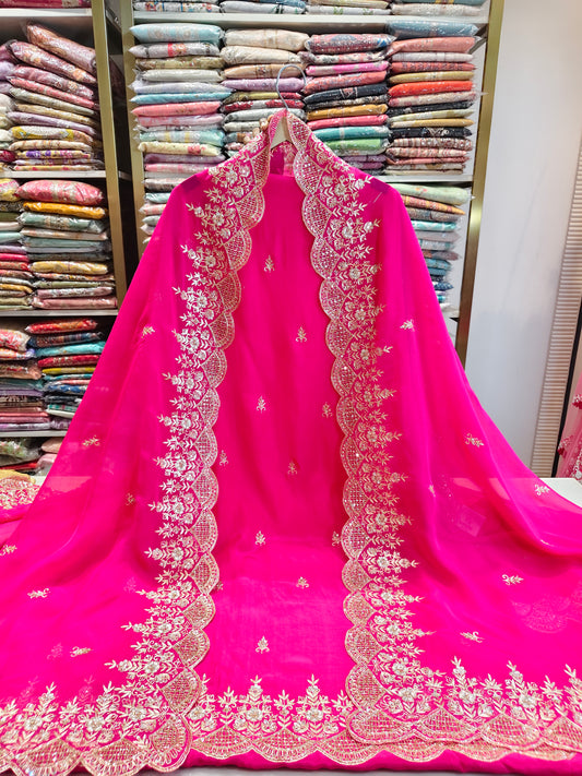 Rani Pink Unstitched Suit
Dabka Work Suit
Crepe Suit Set
Designer Festive Suit
Wedding Wear Suit