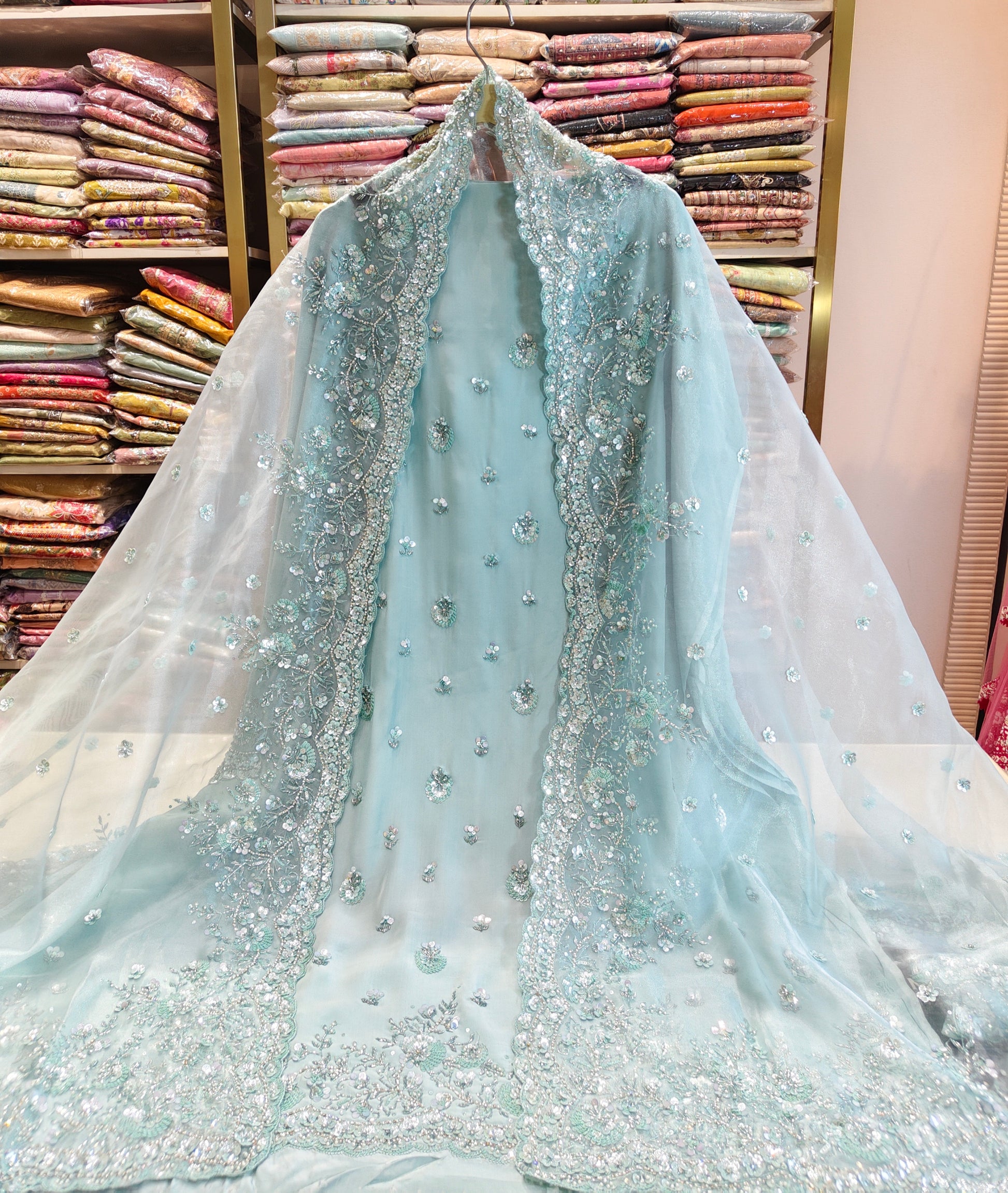 Sky Blue Unstitched Suit
Crepe Suit Set
Kutdana Work Suit
Stone Work Suit
Designer Festive Suit