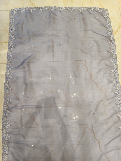 Light Blue Kutdana & Stone Work Tissue Saree