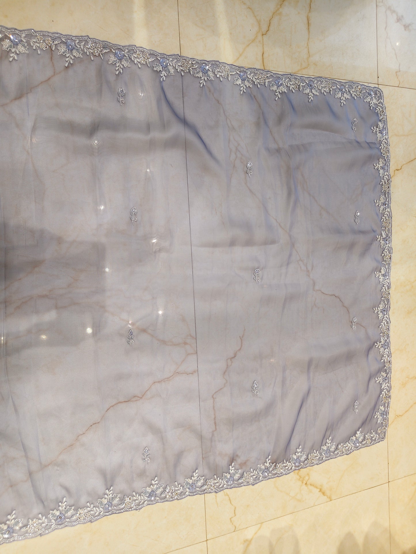 Light Blue Kutdana & Stone Work Tissue Saree