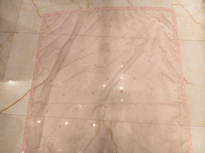 Baby Pink Handwork Organza Saree