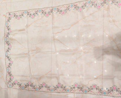 Cream Handwork Glass Tissue Saree