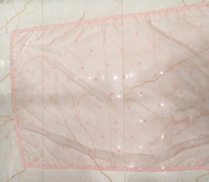 Baby Pink Handwork Organza Saree
