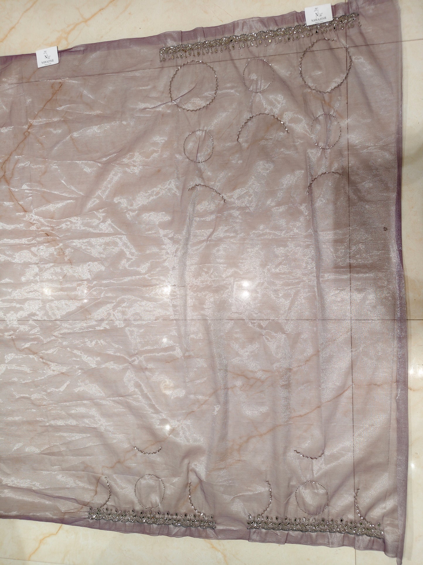Lavender Mirror & Kutdana Work Tissue Saree