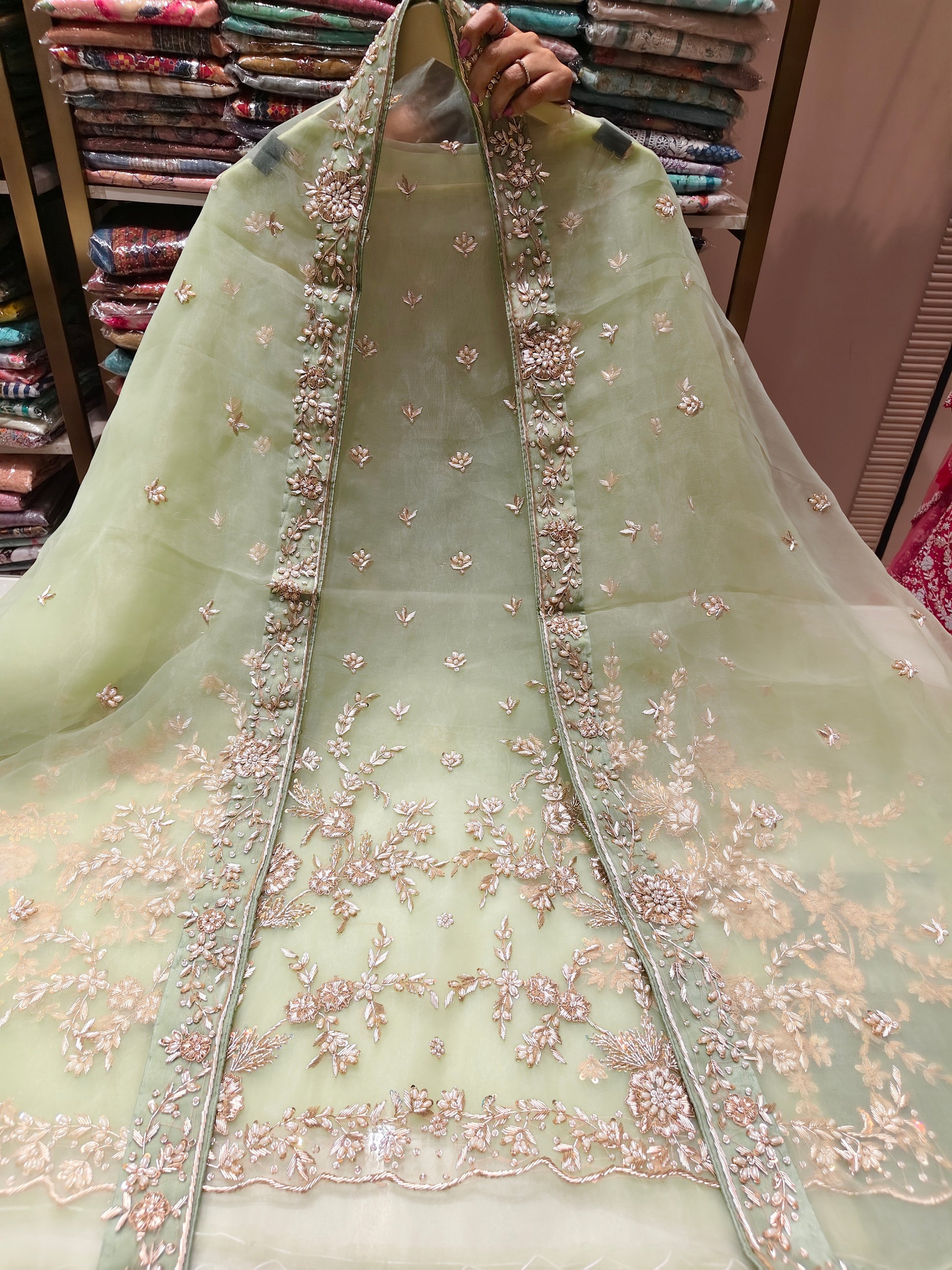 Sea Green Unstitched Suit
Glass Tissue Suit Set
Dabka Work Suit
Zari Work Suit
Designer Festive Suit