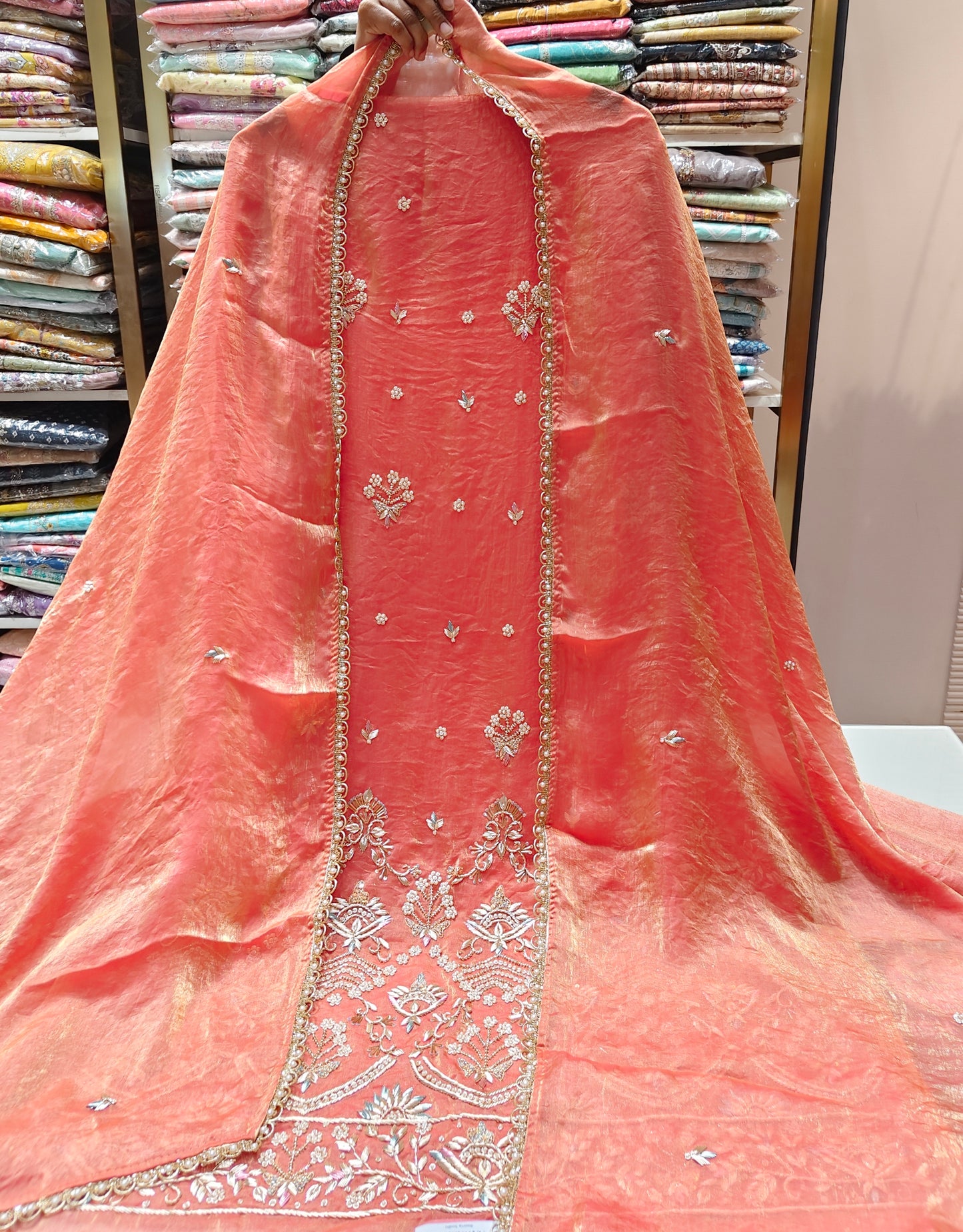 Peach Unstitched Suit
Jimmy Choo Suit Set
Dabka Work Suit
Zari Work Suit
Designer Festive Suit