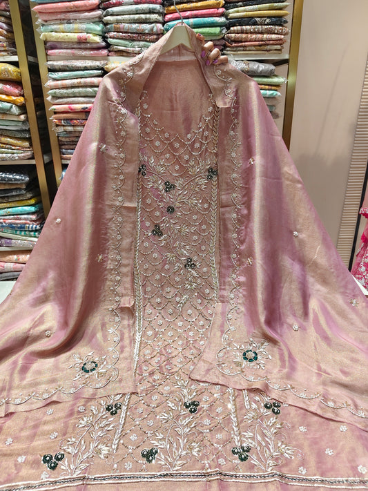 Rose Gold Unstitched Suit
Tissue Suit Set
Dabka Work Suit
Sequins Work Suit
Designer Festive Suit