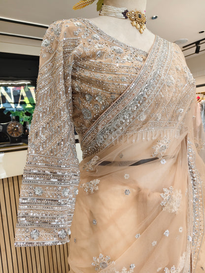 Beige Net Saree
