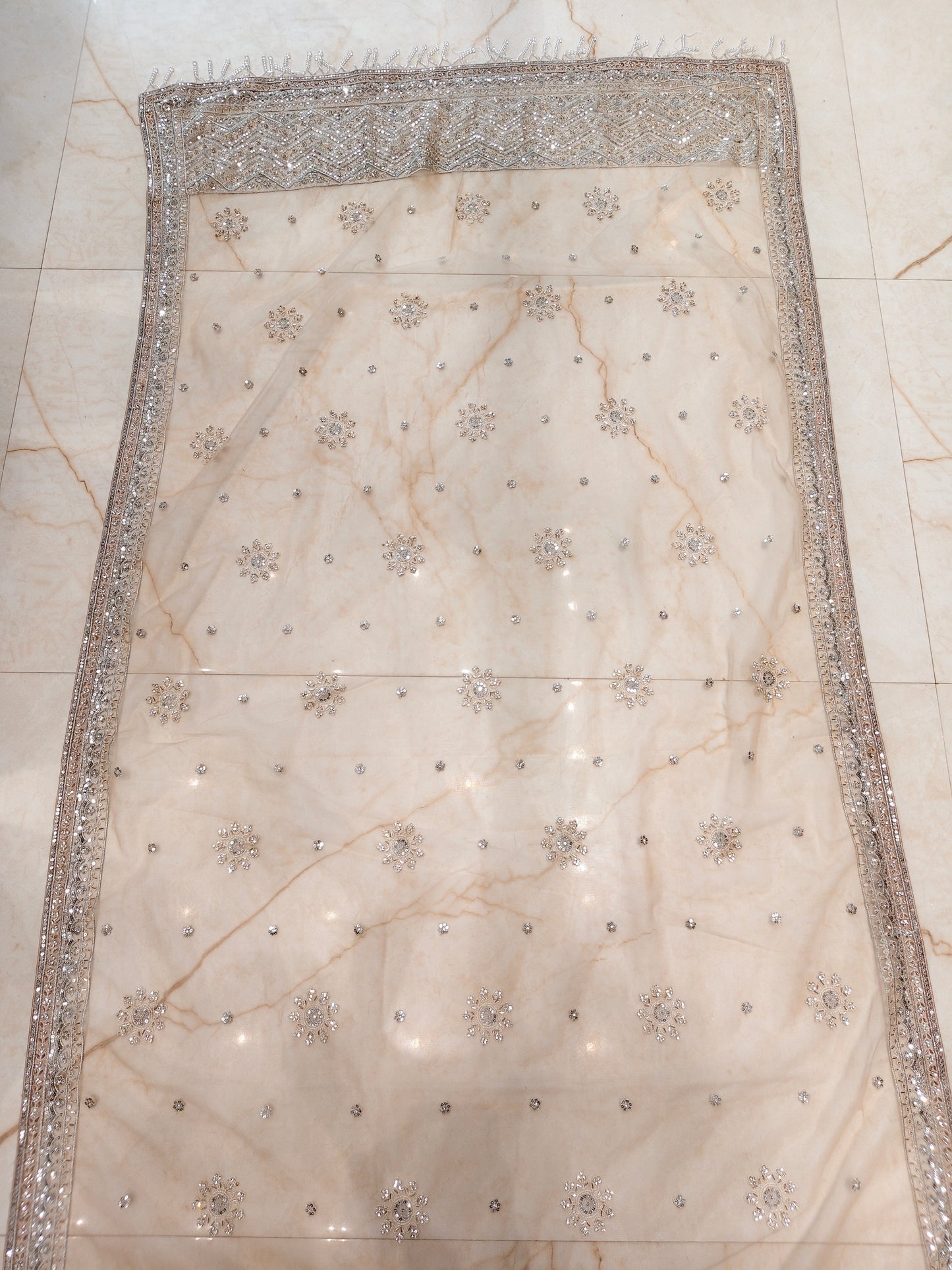 Beige Net Saree